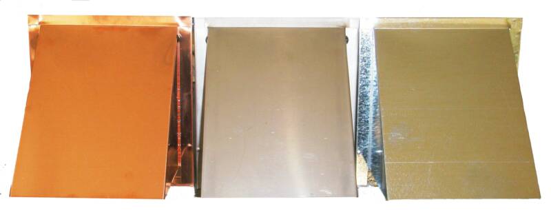 row of copper, stainless, and galvanized sheet metal